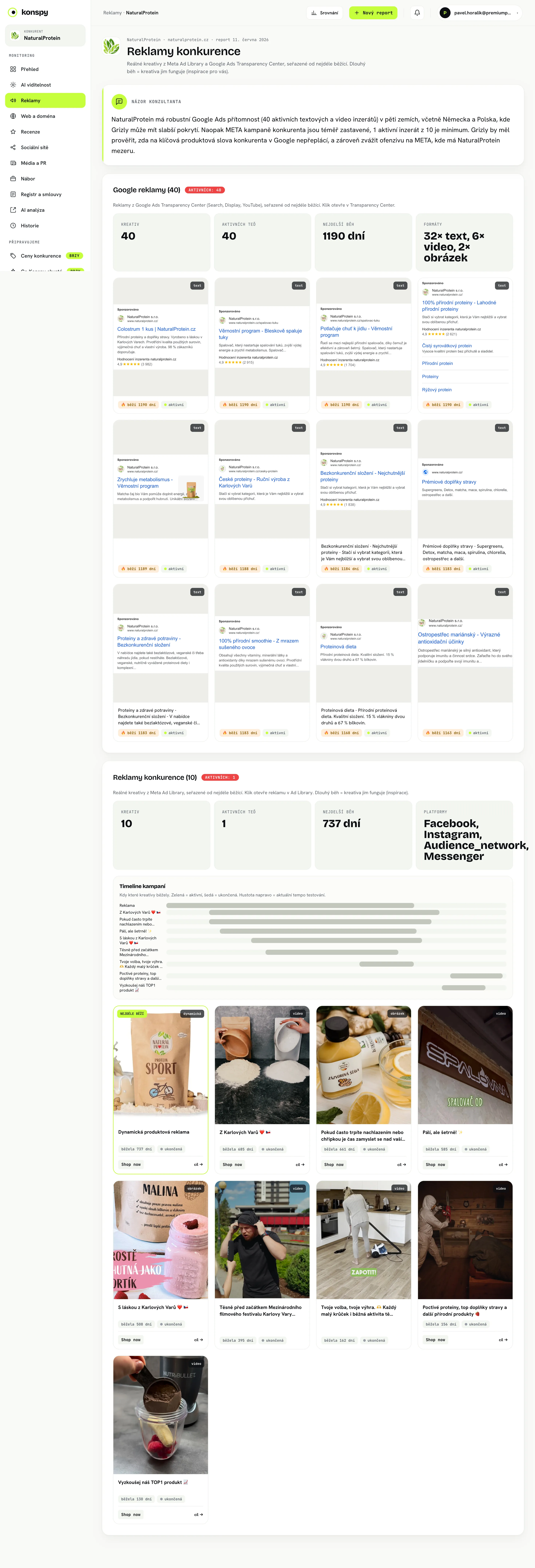 Konspy dashboard, reklamy konkurence